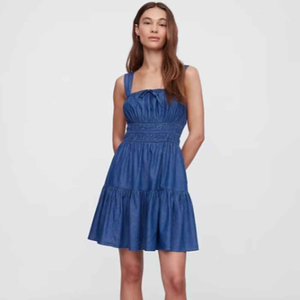 GAP Smocked Tie-Front Mini Dress